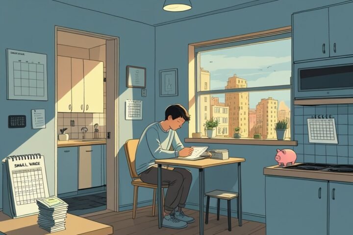 man sat at table looking at house bills