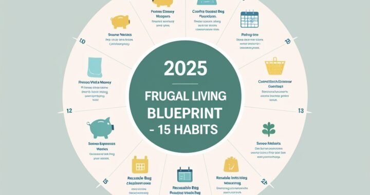 2025 Frugal Living Blueprint | Save £500+/Month 3 Infographic of 15 habits in the 2025 Frugal Living Blueprint