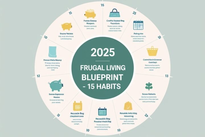 Infographic of 15 habits in the 2025 Frugal Living Blueprint