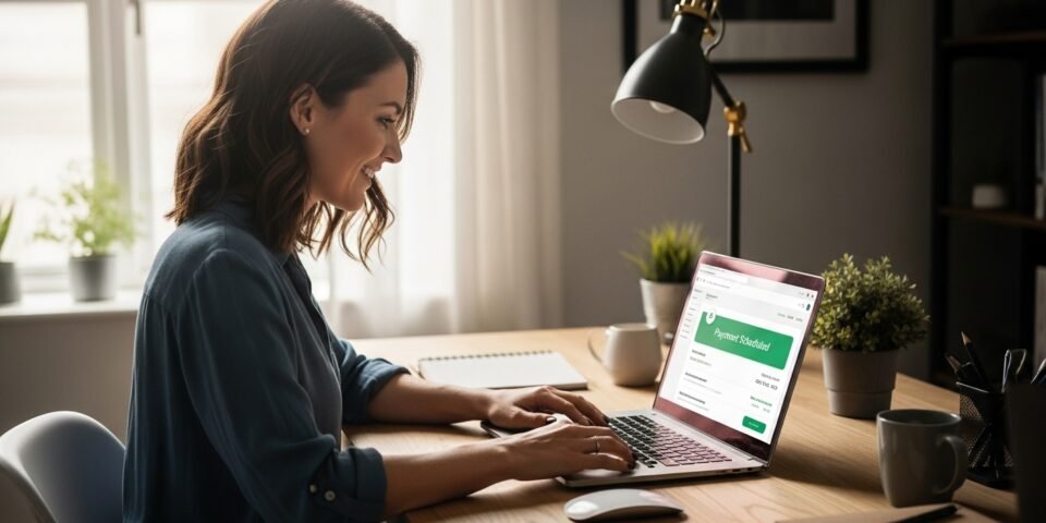 Freelancer automating debt payments online to stay organized