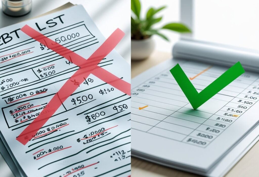 Debt list before and after payoff success