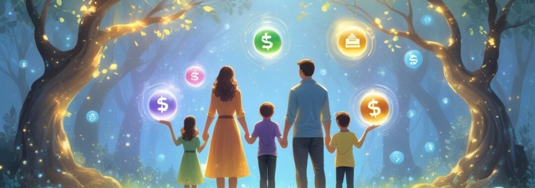 happy family fantasy showing budgeting tools