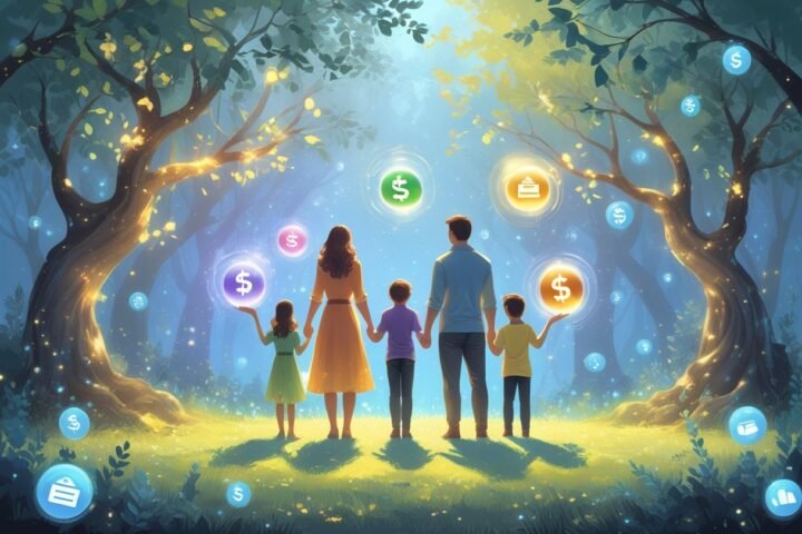happy family fantasy showing budgeting tools