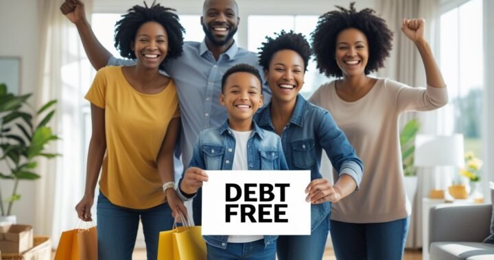a family celebrating being debt-free