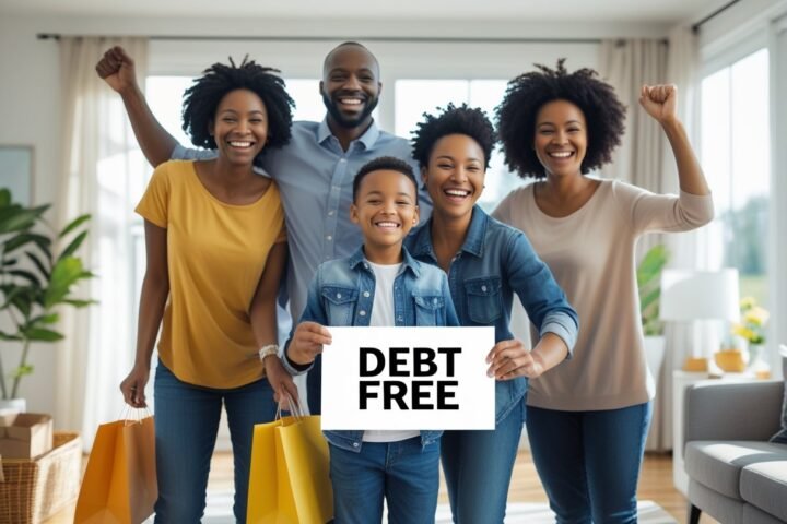 a family celebrating being debt-free