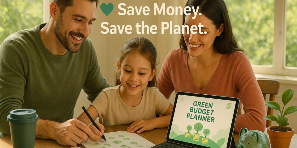 A bright, inspiring scene showing a young family at their kitchen table planning their budget together.