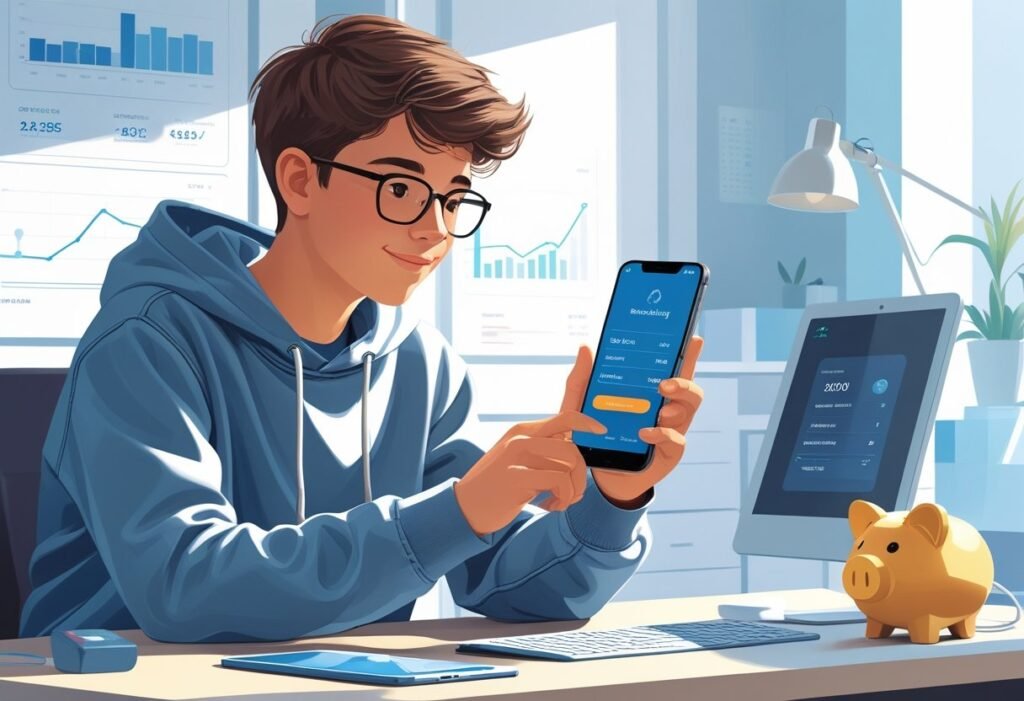 Budgeting for Kids: Smart Ways to Teach Children Money 2 Teen managing finances using a children’s banking app Budgeting for kids