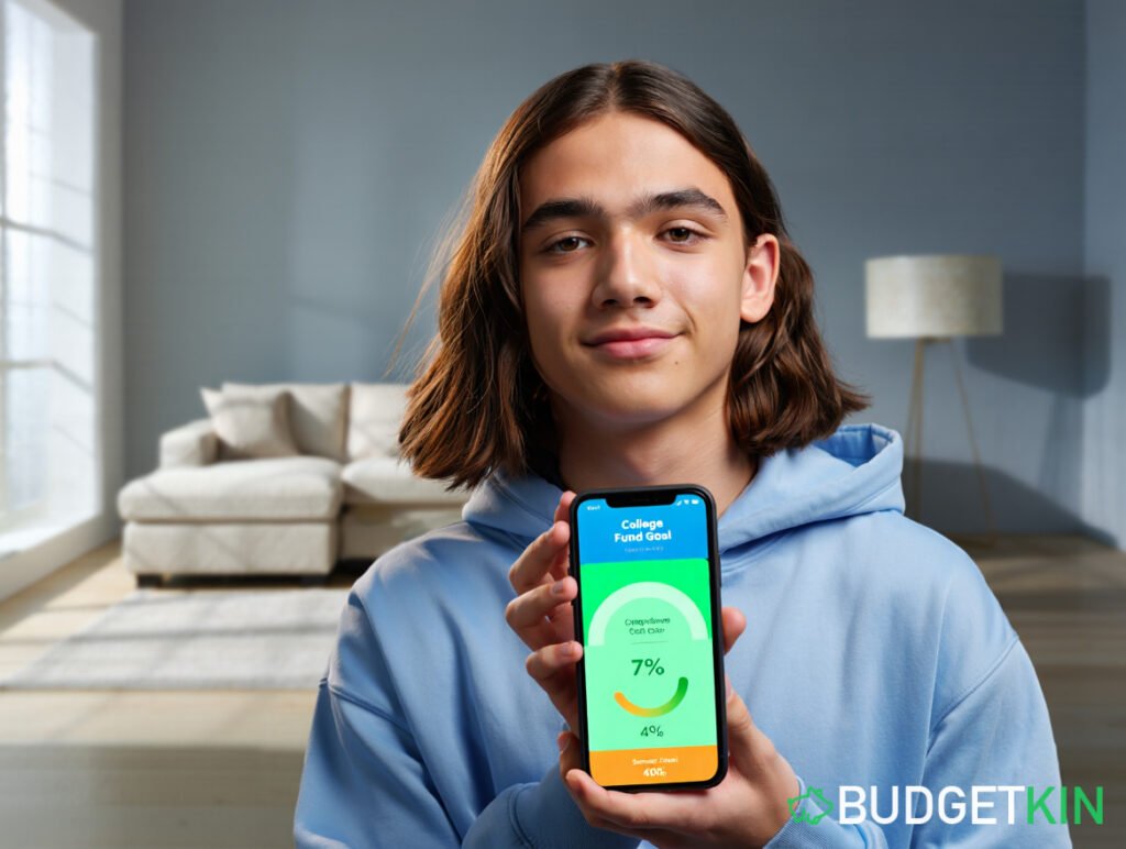 een using savings app to track their savings and goals.