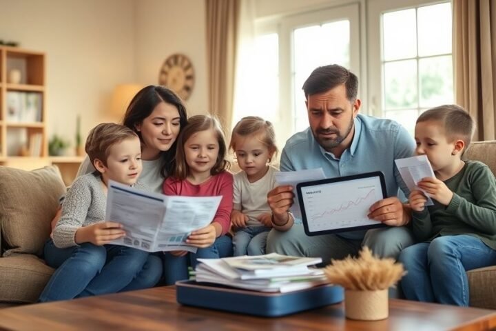 UK family reviewing energy bills together at home, discussing UK energy bills rising.