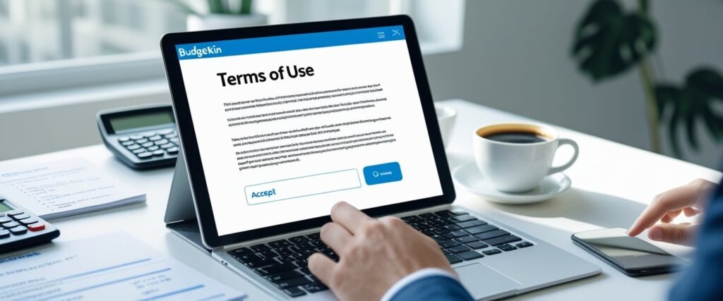 Terms Of Use 1 laptop showing terms of use for budgetkin blog