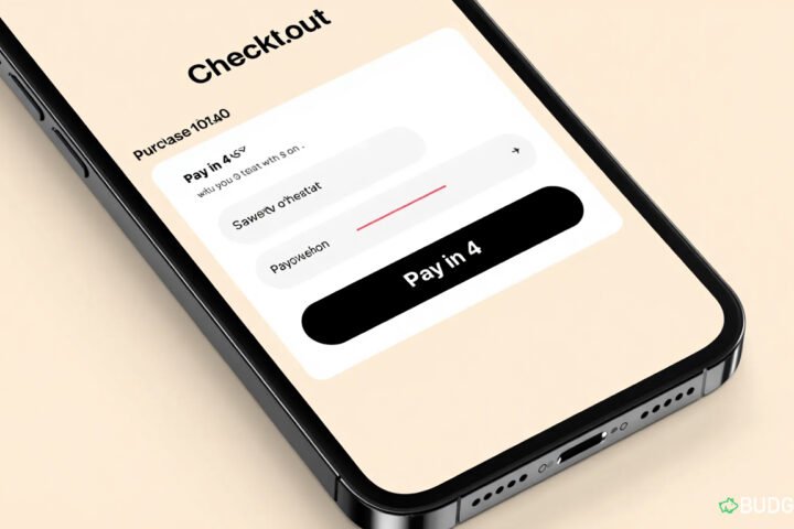 Smartphone displaying buy now pay later checkout option.