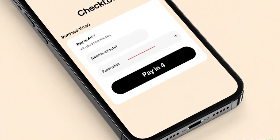 Smartphone displaying buy now pay later checkout option.