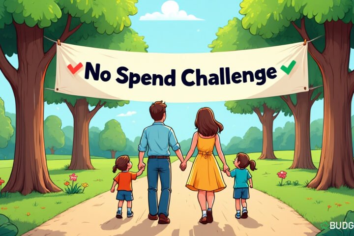 Family walking outdoors during a no spend challenge