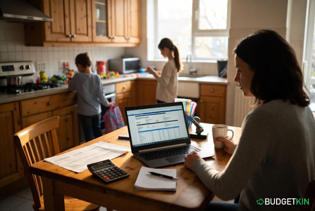 Housewife reviewing household budget to reduce emergency savings anxiety