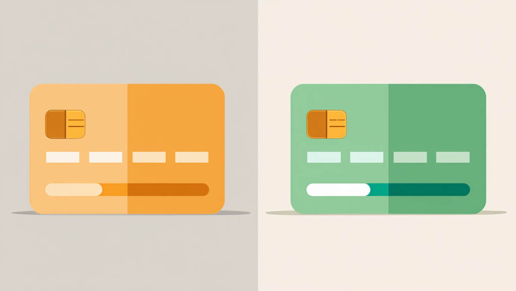 Visual comparison of high and low credit card utilisation and how it affects credit health.