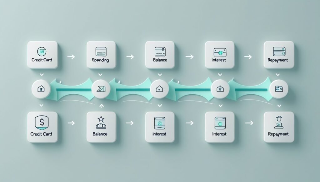 Credit Cards and Debt Explained for UK Families 2 Illustration showing how credit card spending turns into balances and debt over time. Credit Cards and Debt Explained for UK Families