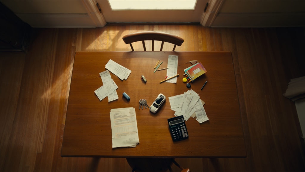 Cost of Living for Families table full of bills