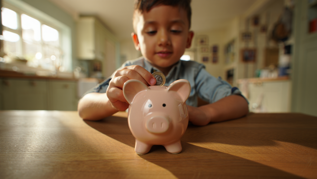 Kids saving for future using piggy banks