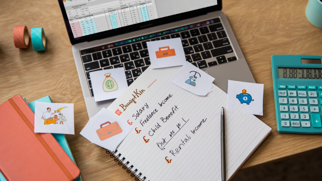 Household income sources planning for a family budget including salary and side income